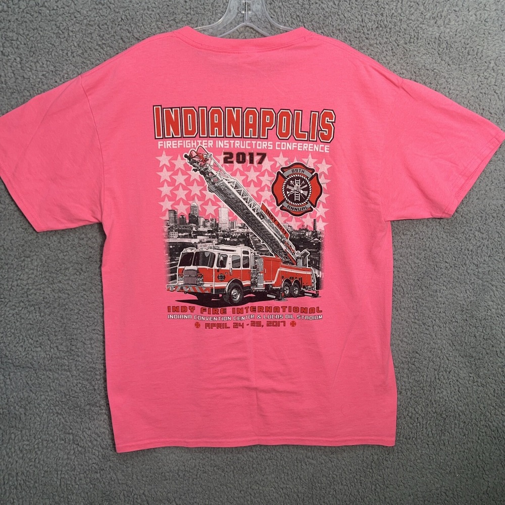 Indy Fire‎ Fighter Conference T Shirt Men's Size L Pink 2-Side 2017 Tee